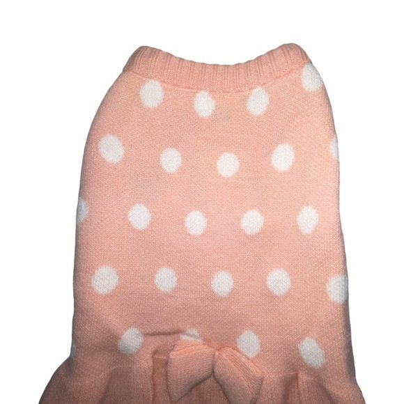 NWT Top Paw Pink Polka Dot Ruffled Skirt Bow Pullover Sweater Dress Dog L - Picture 2 of 6